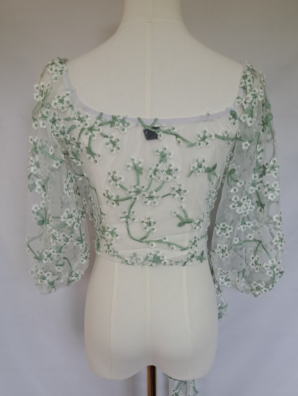 Windsor Sheer Floral Embroidered Wrap Top Fairy Cottage Coquette Garden Party M - Picture 6 of 15